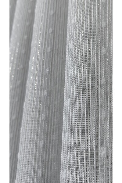 Yuka Silver Glitter Leaded Iron - 1/3 Close Pleat Tulle Curtain, Vertical Stripe Snowflake