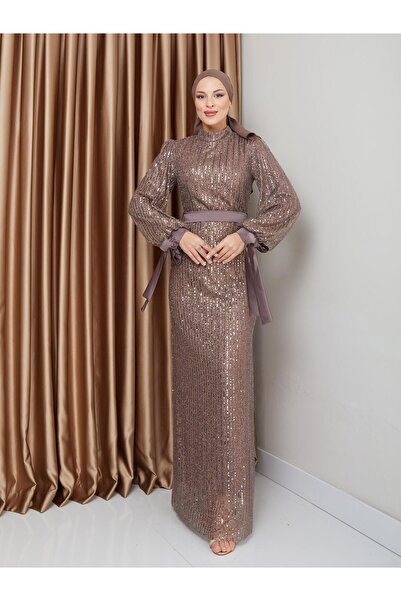 Olcay Suknia wieczorowa Hidżab z cekinami - rękawy z kokardą, A.Brown 1222