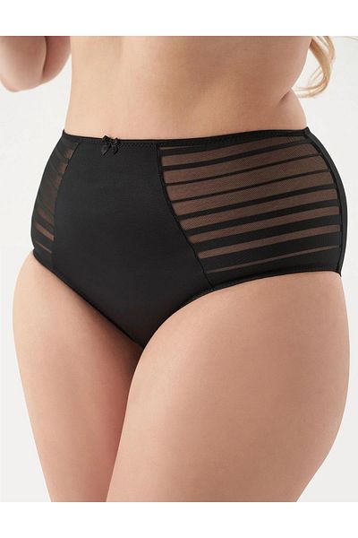 BE CURVY Chiloți negri cu talie înaltă pentru femei - strat dublu, design special, plasă și tul transparent C0T1N0O5