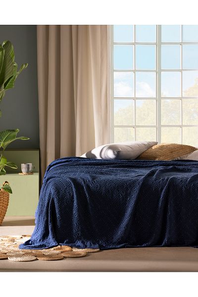 Madame Coco Eleta Single 100% Cotton Bedspread - Navy Blue