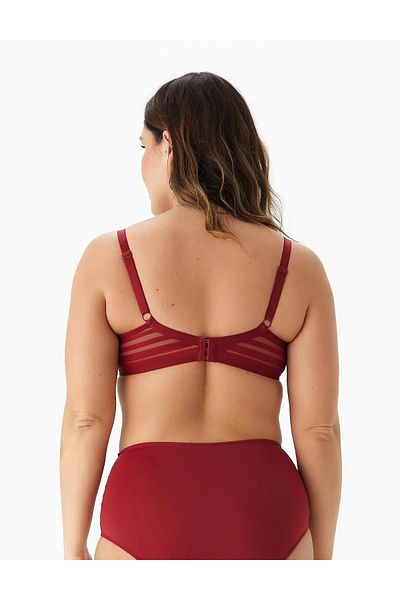 BE CURVY Chiloți roșii Claret cu talie înaltă pentru femei - strat dublu, detaliu din tul, imprimeu Aster C0T1N0O5