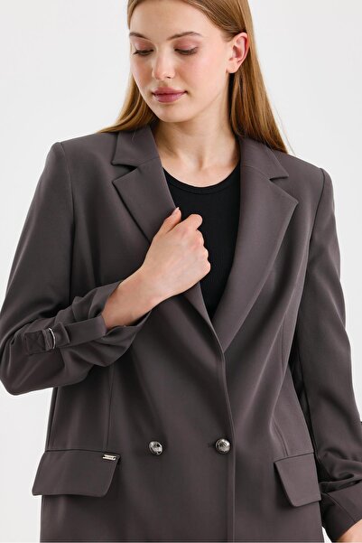 Zühre Kol Detaylı Uzun Antrasit Ceket 0029