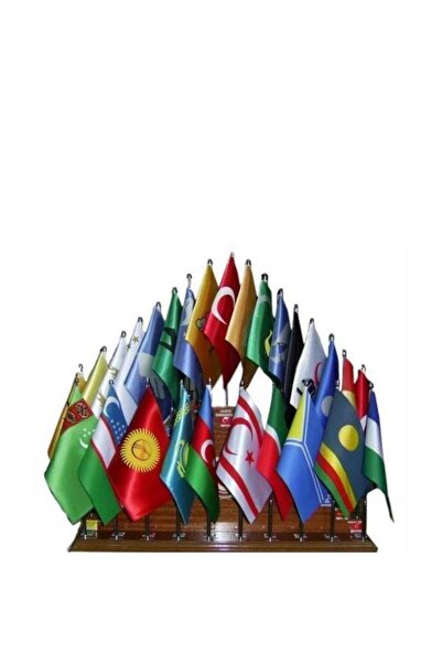 Oysal Bayrak 27'li Türk Devletleri Masa Bayrağı Seti | %100 Polyester, Çift T...