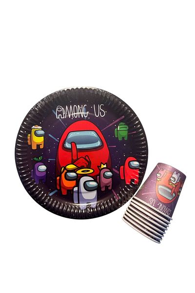 Cadde Süs Among Us Themed Plate Glass Set of 8