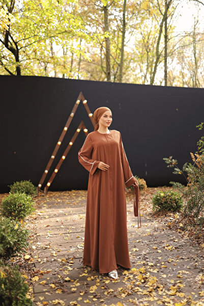 Nissra Ankanoor Brown Hidden Placket Bias Abaya Sleeve Ferace Anka 255058