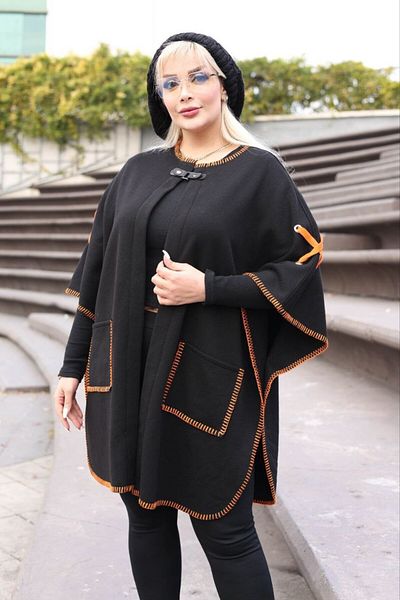 Mezure Thick Poncho Three Thread Large Size Women's Clothing