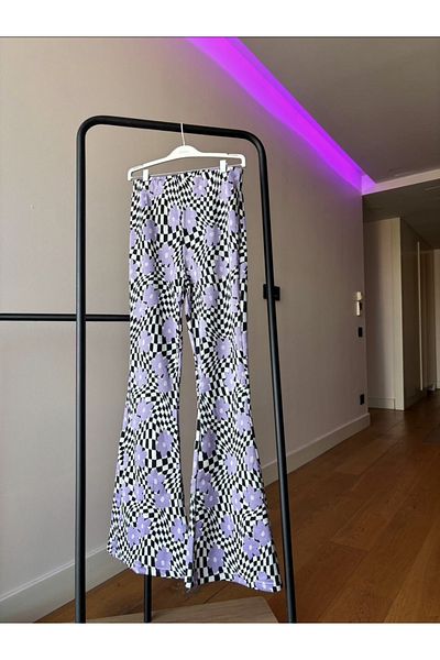 BUTİK MUSON Floral Print Flare Pants with Spanish Leg