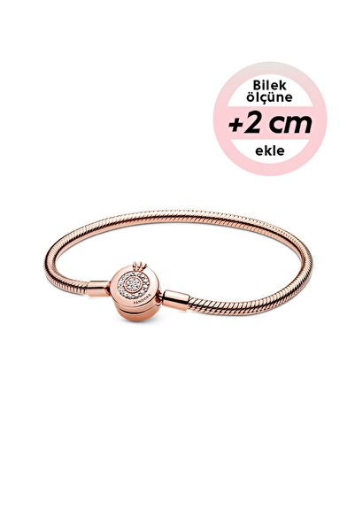 Pandora Moments 14 Ayar Pembe Altın Kaplama Işıltılı Taç O Klipsli Bileklik