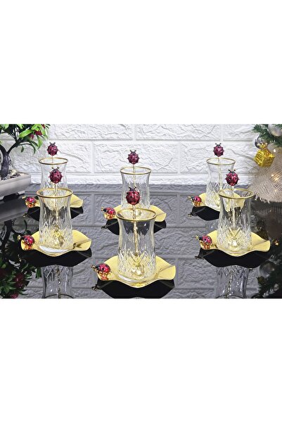 atabey home ODİN MAT YALDIZ ÇAY SETİ 18 PARÇA DÖKÜM UĞUR BÖCEKLİ & METAL TABA...