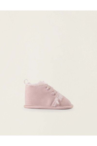 Ziddy SUEDETTE BOOTS WITH FAUX FUR LINING FOR NEWBORN GIRLS PINK