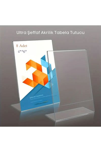 Pleksi Marketi Menu and Poster Holder Set of 8 Clear Acrylic L-Shaped Stands |   Restaurant, Office, Store and Wedding