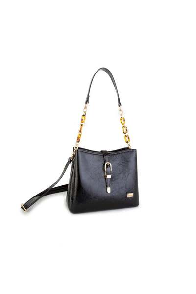 Nas Bag vera çanta Nas Bag Kadın Çapraz Çanta Siyah düz Rugan