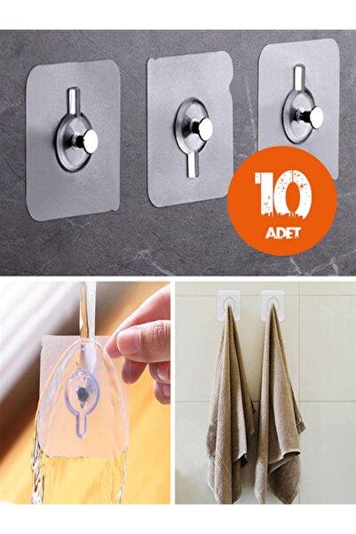 Tor Store 10'lu Set Süper Güçlü Kendinden Yapışkanlı Raf Çerçeve Tutucu Vidalı Kanca Askı (6x6 Cm)