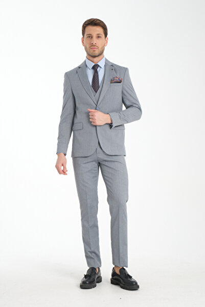 Frappoli Slim Fit Erkek Düz Mono Yaka Çift Yırtmaçlı Astarlı Takim Elbise