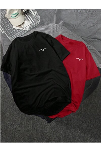 MOONBULL Унисекс тениска с голям размер и двуцветен принт на птица на гърдите