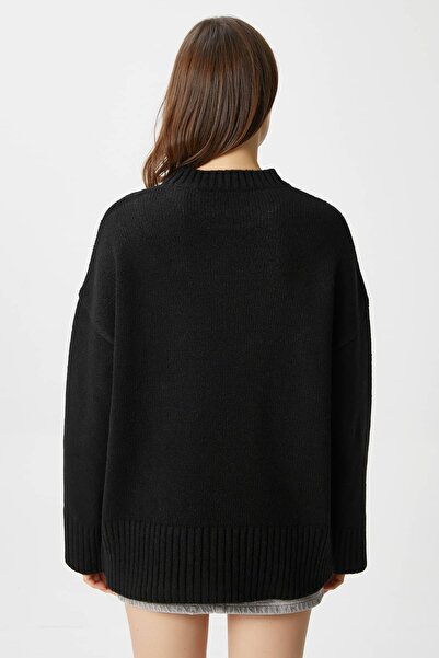 Ritnice Women's Homy Soft Crew Neck Black Oversize Knitwear Sweater