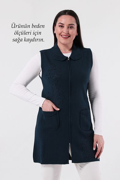 Laden Tricotaj Vesta de iarnă pentru femeie, groasă, cu fermoar, din lână și piatră