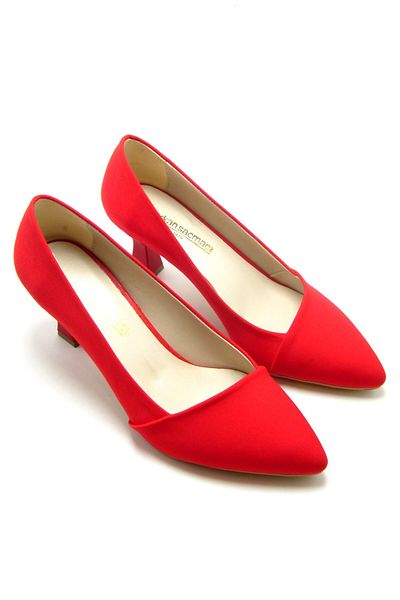 Erkan Saçmacı Laura Plus Red Crepe Elegant Pointed Toe Thin Heeled Evening Dress Shoes