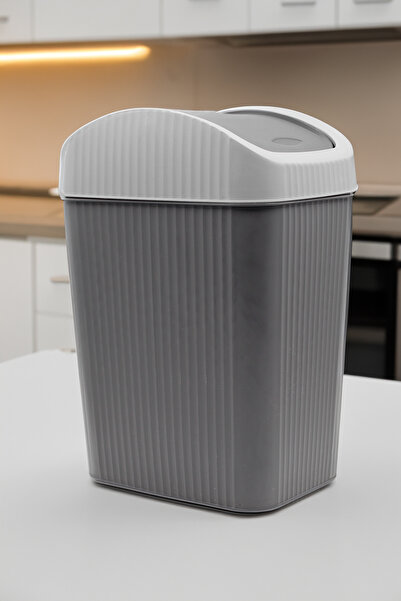 Fesya Home Lotus Striped Trash Can Anthracite 10.5 Liter Kitchen Bathroom Trash Can