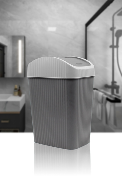 Fesya Home Lotus Striped Trash Can Anthracite 10.5 Liter Kitchen Bathroom Trash Can