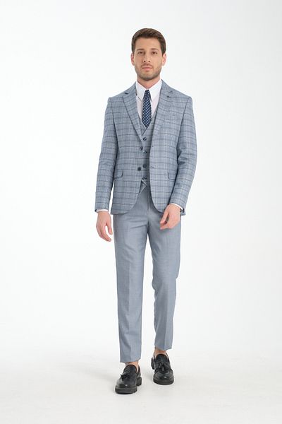 Frappoli Plaid Print Slim Fit Men's Mono Neck Double Slit Lined Suit Dress