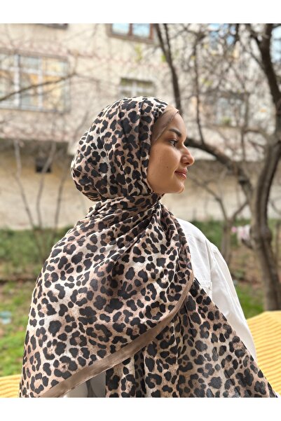 shalby Tesettür Leopar Desenli Soft Pamuk Şal Sütlü Kahve