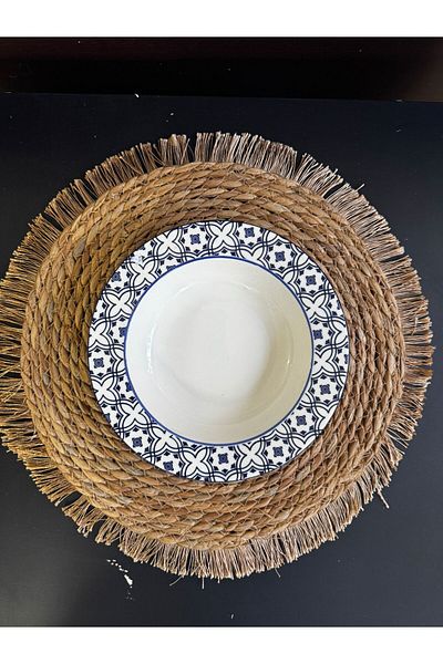 Sever 6 Pieces Tasseled Wicker Round American Serving Supla Runner 35 cm