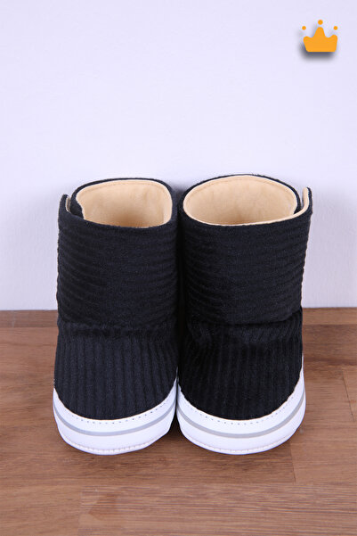 Babyhola Cırtlı Şık Kadife Makosen İlk Adım Ayakkabısı Ev Botu Siyah 5169