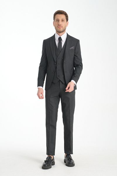 Frappoli Slim Fit Anthracite Solid Mono γιακά Κοστούμι με διπλή σχισμή