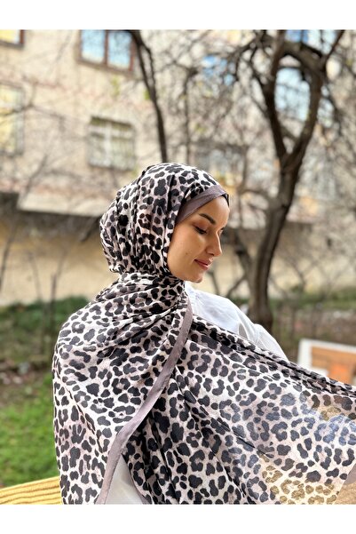shalby Gray Leopard Patterned Soft Cotton Shawl