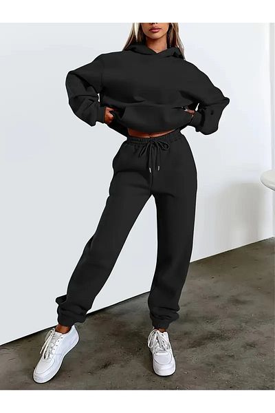 EydaMoon Relax Fit Fit Winter Thick Inside Wool Bottom Top Suit