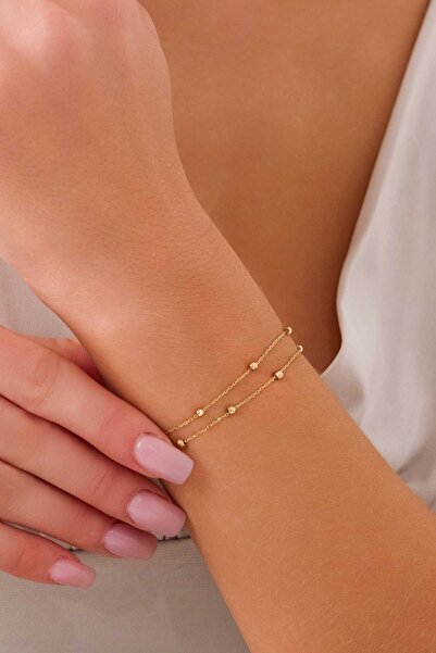 Zeynepli gold & jewelry 14 Ayar Altın Çift Sıra Dorikalı Bileklik