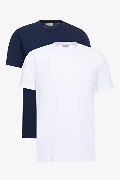 George Henry Unisex Πακέτο 2 100% βαμβακερή λεπτή εφαρμογή Crew Neck Λευκό-μπ...