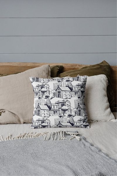 Home Athira Black and White Digital Printed Rachel Fabric 45X45 Throw Pillow Cover