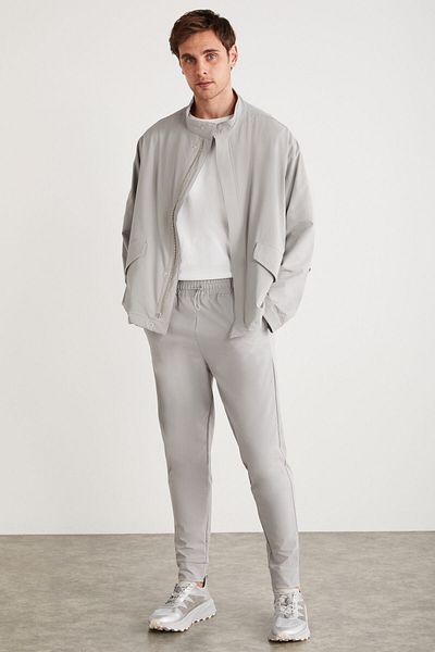 GRIMELANGE Roger Men's Stretching - Gray Jacket with Technical Fabric, Double Zipper, Lining, Arm Cuffs, Flap Pockets