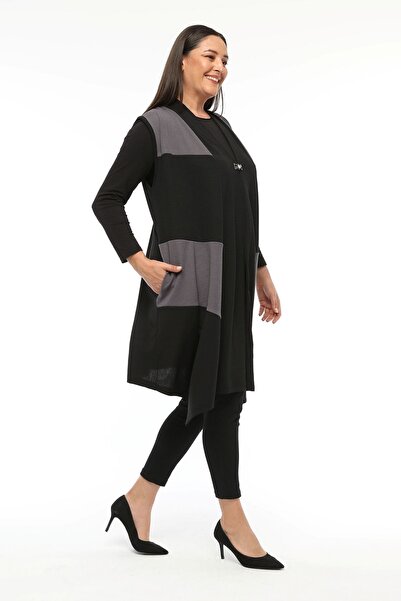 Laden Large Size Women's Spring Summer Mother High Quality Knitted Long Asymmetric Black Vest