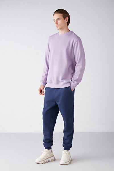 GRIMELANGE Ανδρικό φούτερ από οργανικό ύφασμα Travıs Soft Regular Fit με στρογγυλή λαιμόκοψη λιλά