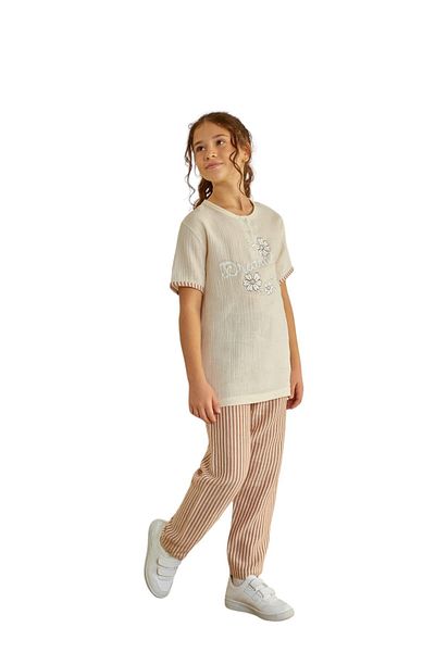 Weweus Girl's Ecru Pajama Set - Buttoned 804