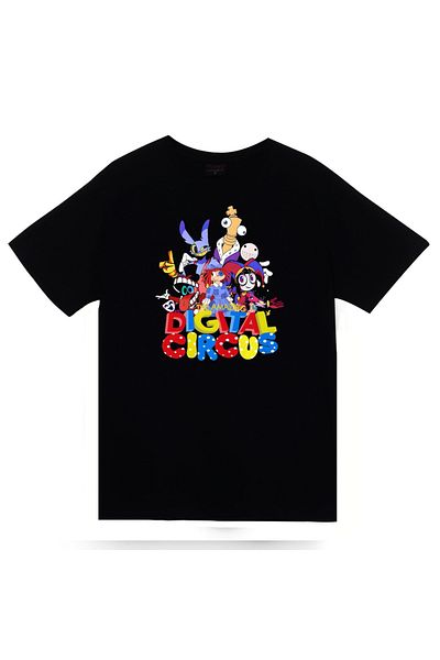 fame-stoned Tricou negru unisex The Amazing Digital Circus imprimat 100% bumbac
