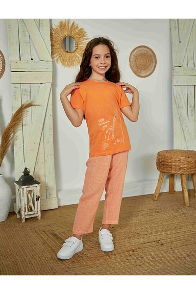 Weweus Turuncu Kız Çocuk Pijama Takımı 823
