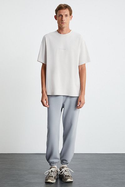 GRIMELANGE Ανδρικό μπλουζάκι River Oversize Fit Loose Cut Κεντημένο Basic Knitted Stone T-shirt