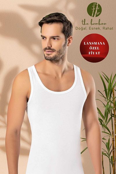 ERDEM İÇ GİYİM Weweus White Men's Super Thin Natural Bamboo Luxury Sportsman Undershirt 1115