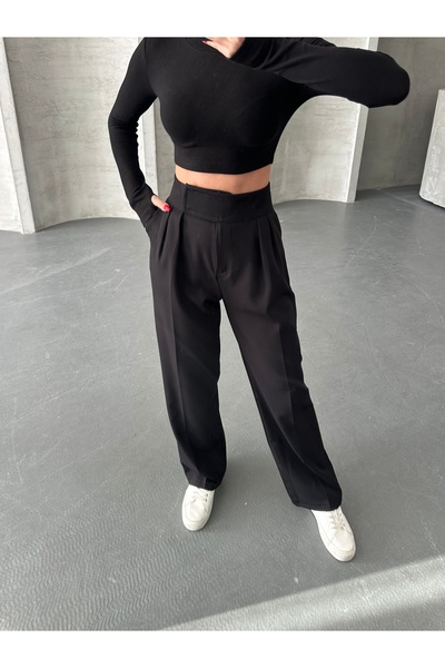 LePold Women's Lycra Velcro Closure Black Palazzo Pants