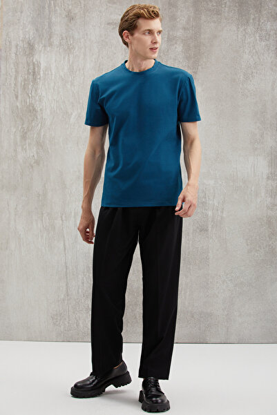 GRIMELANGE Pánské triko Chad Slim Fit Ultra strečové s krátkým rukávem a kulatým výstřihem, benzínově zelené