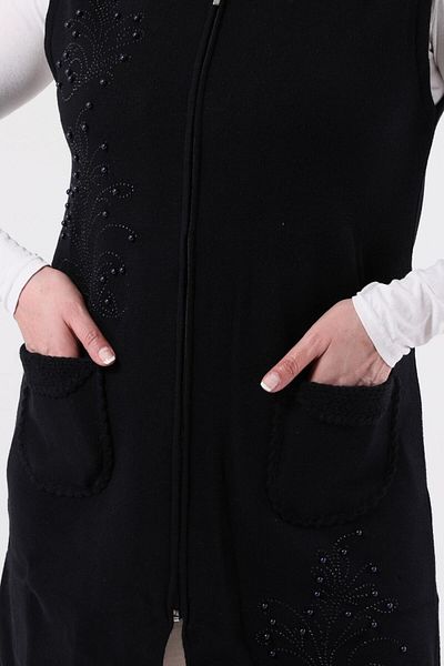 Laden Knitwear Crocheted Stone Long Thick Wool Women's High Quality Zippered Mother's Winter Navy Blue Vest
