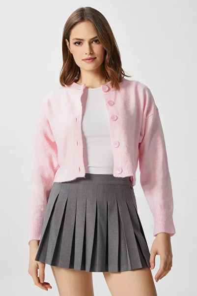 Ritnice Women's Tilia Crop Pink Knit Cardigan