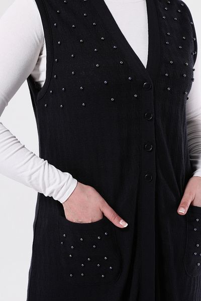 Laden Knitwear Women's Long Stone Navy Blue Medium Thick Large Size Mother Vest