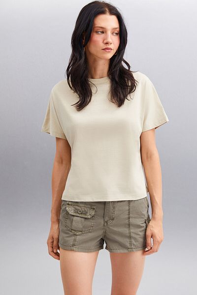 GRIMELANGE Γυναικείο T-shirt Lottıe από 100% οργανικό βαμβάκι με κανονική εφαρμογή Crew Neck Basic κοντομάνικο γκρι μπλουζάκι