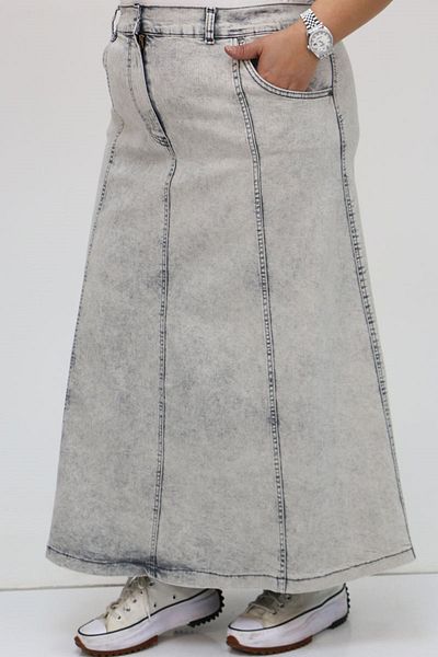 Eslina 45007 Plus Size Piece Stone Detailed Denim Skirt - Gray