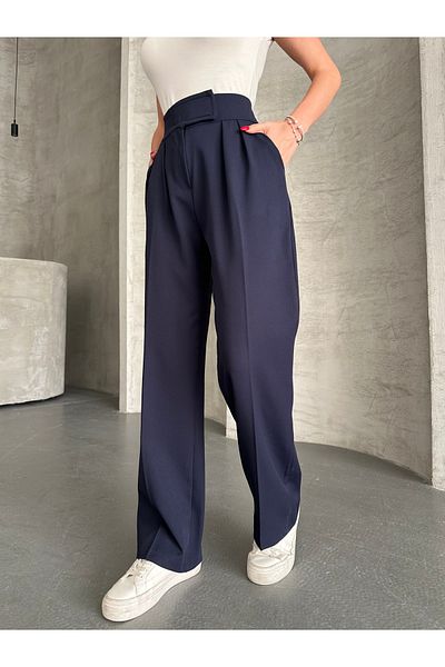 LePold Pantaloni Palazzo negri cu închidere velcro din Lycra de damă